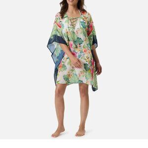 NWT  $138 TOMMY BAHAMA Floral Short Tunic Cover-up Size S/M Semi Sheer